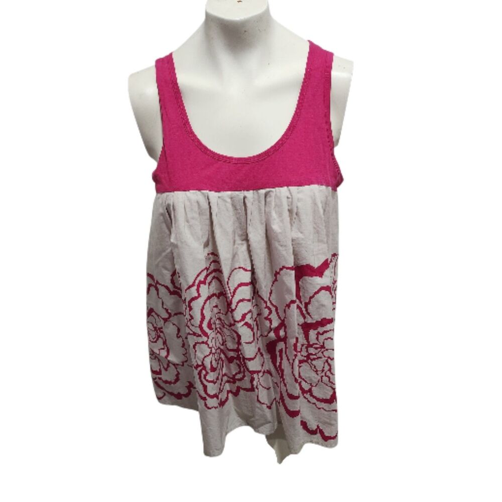 Theory Pink Floral Embroidered Tank Top Large Sleeveless Boho Peplum Style